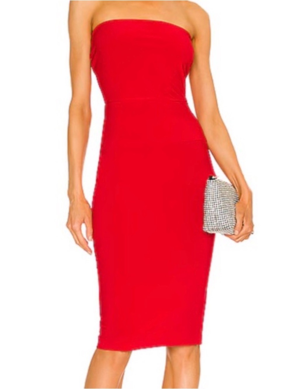Norma Kamali Strapless Red Midi Bodycon Dress